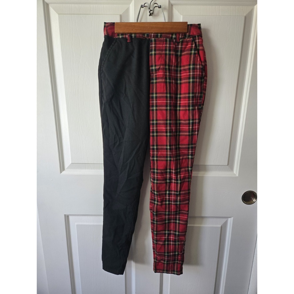 Hot Top Red Plaid Black Split Leg Pants Size XS Gothcore, Girl, Grunge